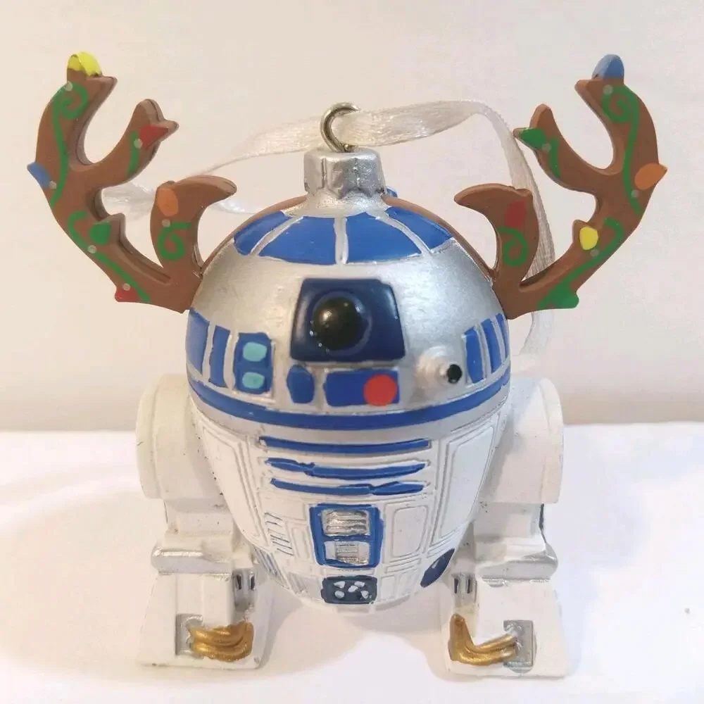 Hallmark R2 D2 Tree Ornament Blue White Plush Resin Antlers Hanging Star Wars - Picture 7 of 8